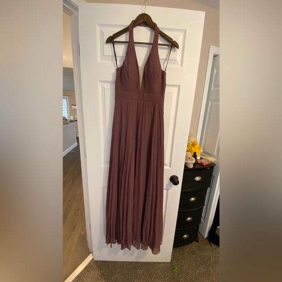Sleeveless Halter Floor-length Lace Dress Vintage Mauve